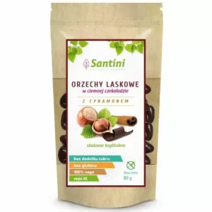 Orzechy Laskowe w Ciemnej Czekoladzie z Cynamonem Bez Dodatku Cukru 80 g - Santini