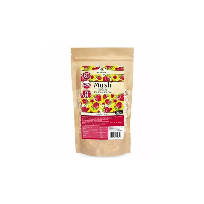 Musli Owsiane Malina z Morwą Bezglutenowe 500 g - Pięć Przemian