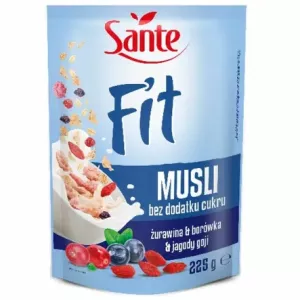 Fit Musli Żurawina, Borówka and Goji Bez Dodatku Cukru 225 g - Sante
