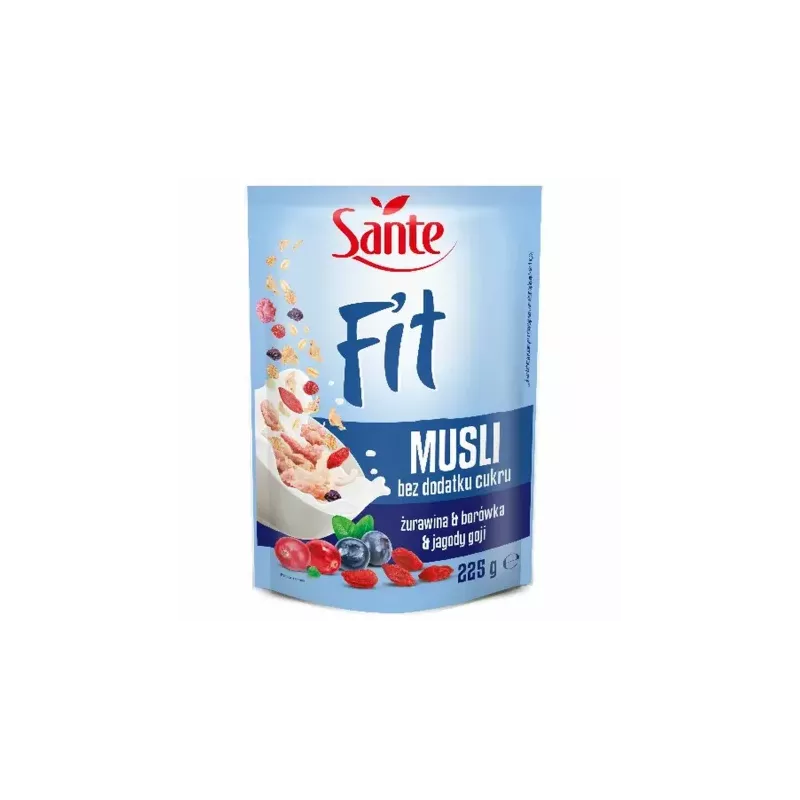 Fit Musli Żurawina, Borówka and Goji Bez Dodatku Cukru 225 g - Sante