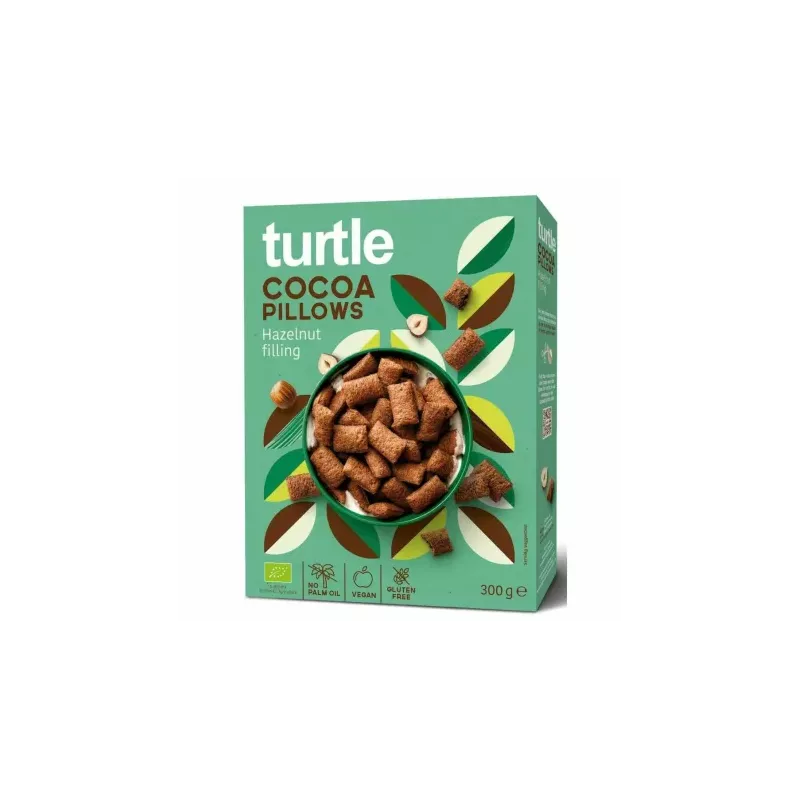 Poduszki Ryżowe Kakaowe z Kremem z Orzechów Laskowych Bezglutenowe Bio 300 g - Turtle