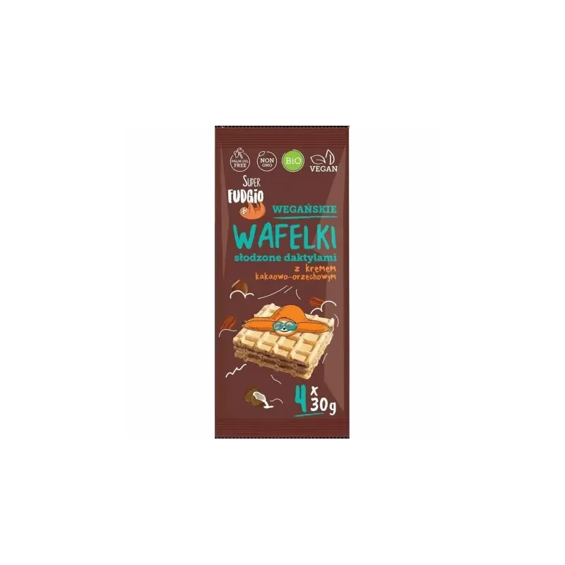 Eko Wegańskie Wafelki Słodzone DAKTYLAMI z Kremem Kakaowo - Orzechowym 120 g - Me gusto
