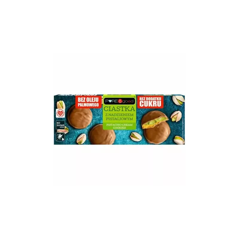 Ciastka z Kremem Pistacjowym w Czekoladzie Mlecznej Bez Dodatku Cukru 96 g - Pure and Good