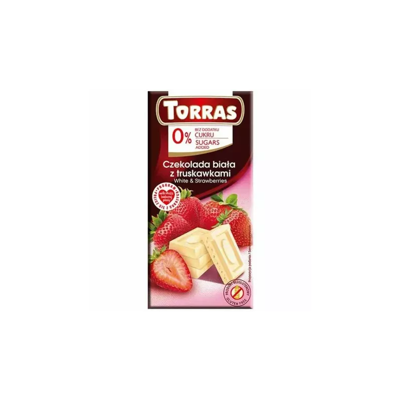 Czekolada Biała z Truskawkami Bez Dodatku Cukru 75 g - Torras