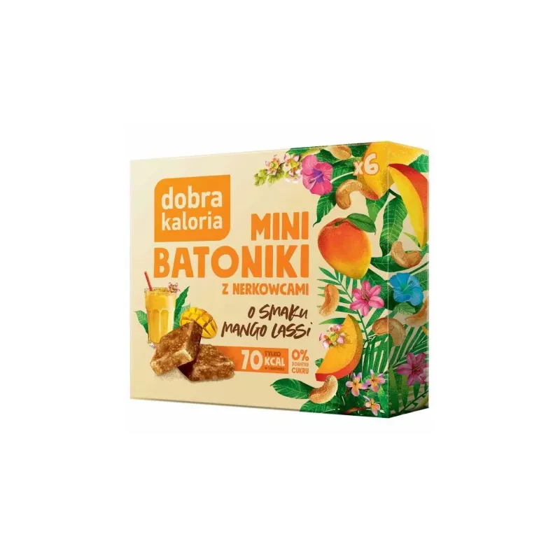 Batoniki Mini z Nerkowców o Smaku Mango Lassi Bez Dodatku Cukru 102 g (6x 17 g) - Dobra Kaloria
