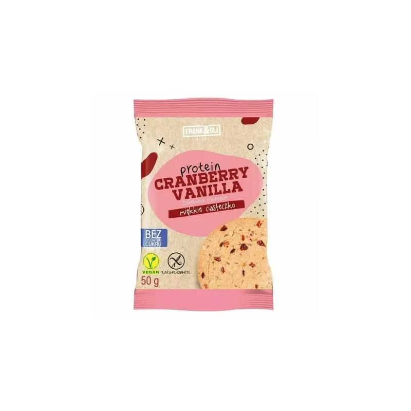 Ciastko Proteinowe Żurawina i Wanilia Bez Dodatku Cukru Bezglutenowe 50 g - Frank and Oli