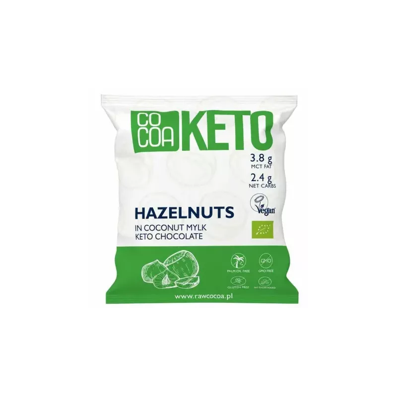 Orzechy Laskowe w Keto Czekoladzie Kokosowej z Olejem MCT Bez Dodatku Cukru Bezglutenowe Bio 70g - Cocoa