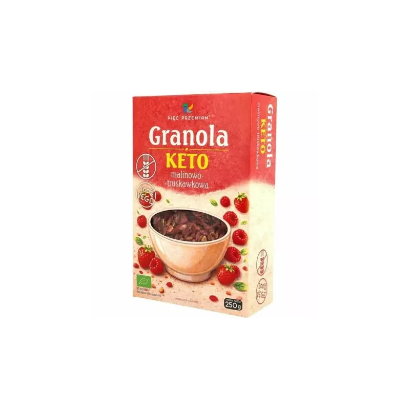 Granola KETO Malinowo-Truskawkowa Bezglutenowa Bio 250 g - Pięć Przemian