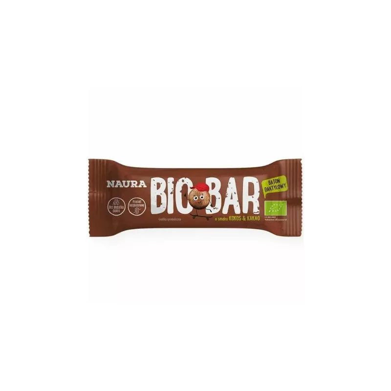 Baton Daktylowy Kakao and Kokos Bez Dodatku Cukru Bezglutenowy Bio 35 g - Naura