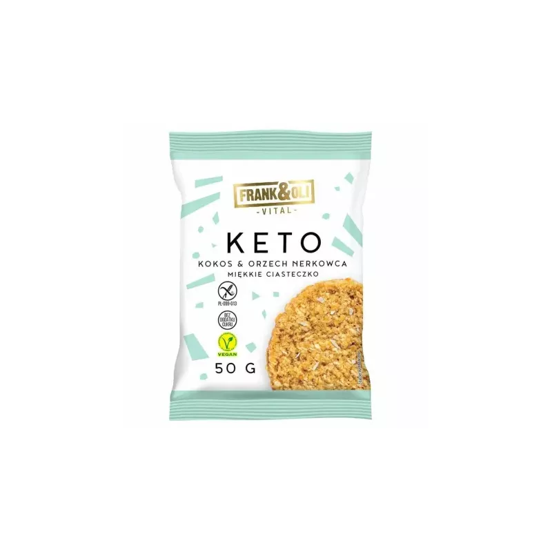 KETO Miękkie Ciastko Kokos i Orzech Nerkowca Bezglutenowe 50 g - Frank and Oli