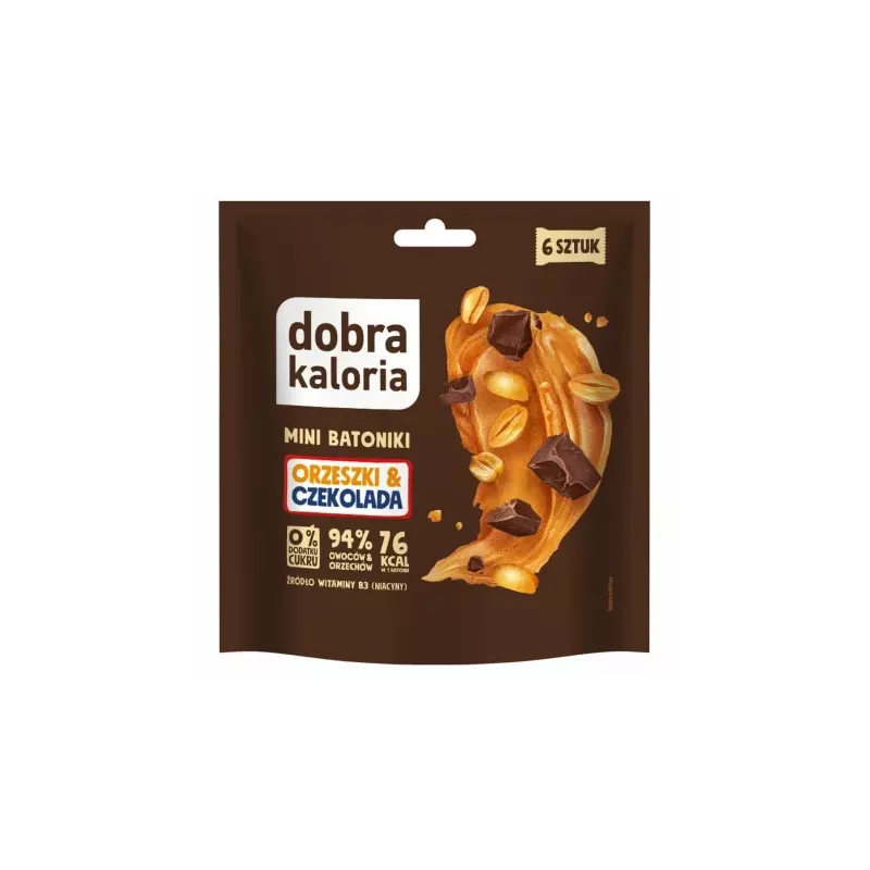 Mini Batoniki Orzeszki i Czekolada Bez Dodatku Cukru 108 g (6x 18 g) - Dobra Kaloria