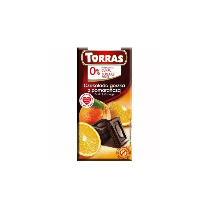 Czekolada Gorzka z Pomarańczą Bez Dodatku Cukru 75 g - Torras