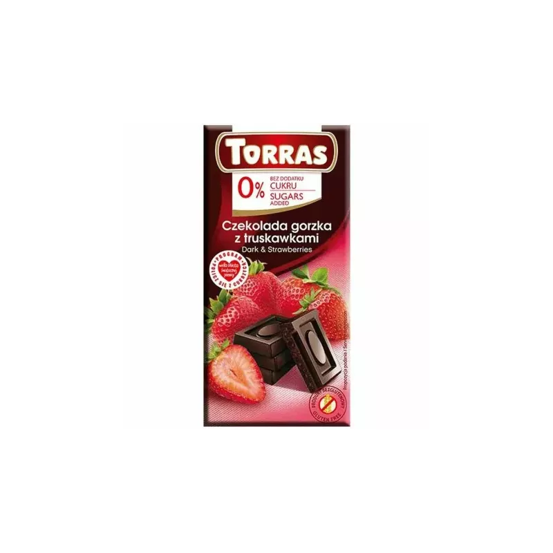 Czekolada Gorzka z Truskawkami Bez Dodatku Cukru 75 g - Torras