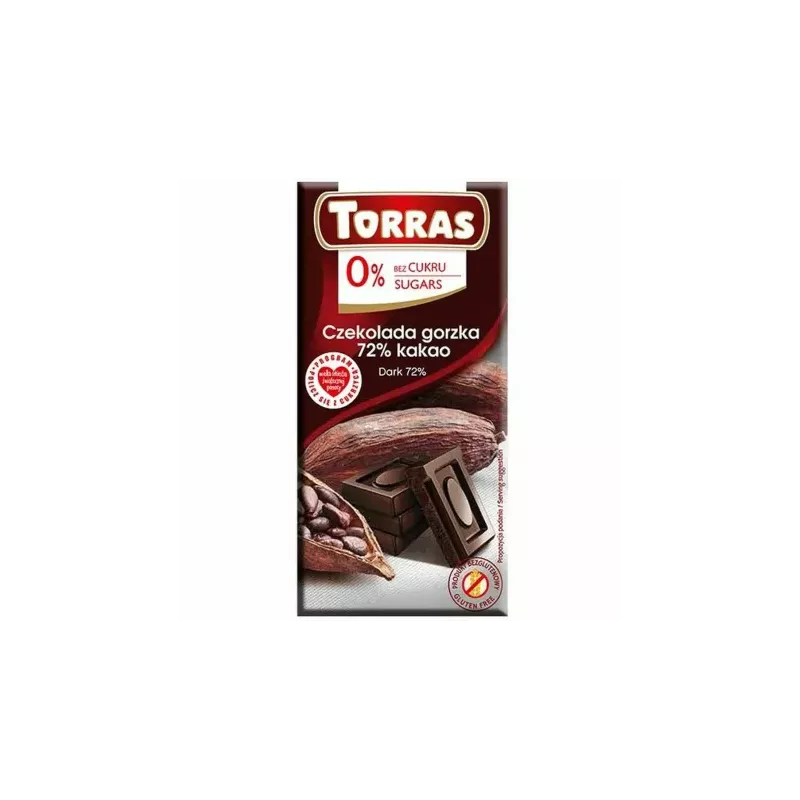 Czekolada Gorzka 72% z Kakao Bez Dodatku Cukru 75 g - Torras