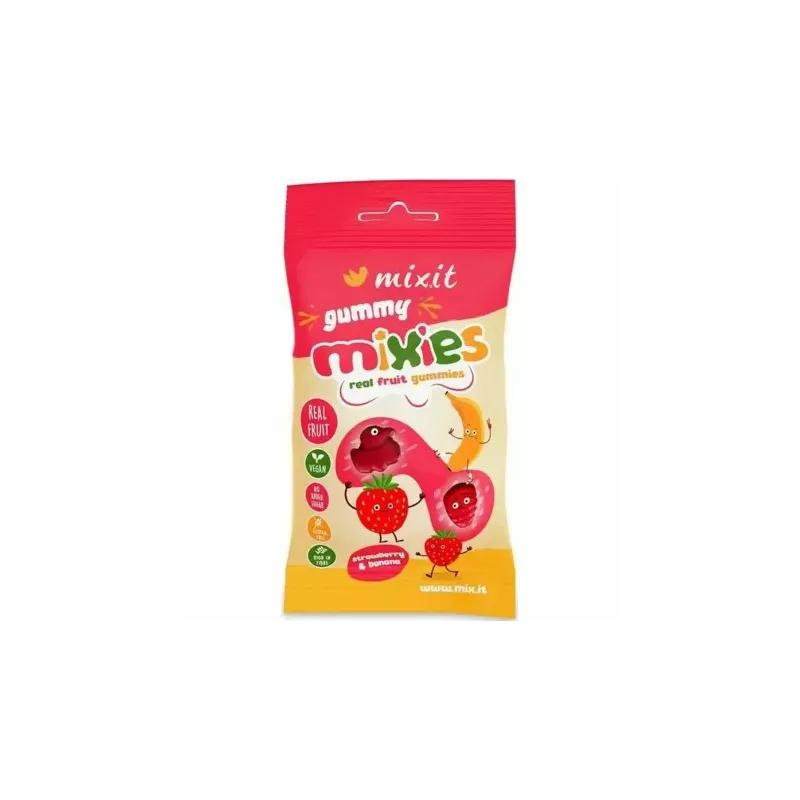 Mixies Naturalne Żelki TRUSKAWKA, BANAN Bez Dodatku Cukru 35 g - Mixit