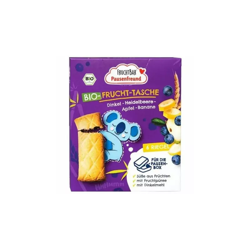 Ciasteczka Orkiszowe z Nadzieniem Jabłko, Borówka i Banan BIO 132 g (6x 22 g) - FruchtBar