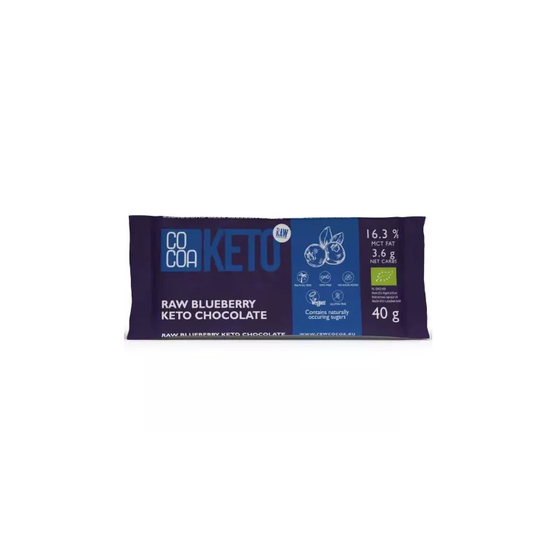 KETO Czekolada z Jagodami i Olejem MCT z Erytrytolem Bez Dodatku Cukru Bezglutenowa Bio 40 g - Cocoa