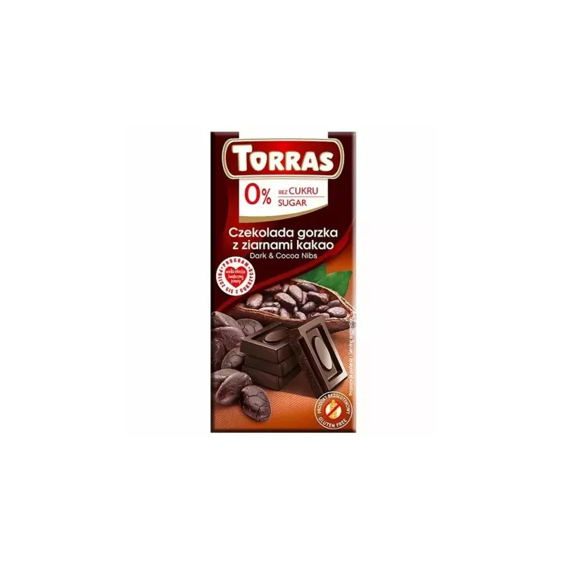 Czekolada Gorzka z Ziarnami Kakao Bez Dodatku Cukru 75 g - Torras