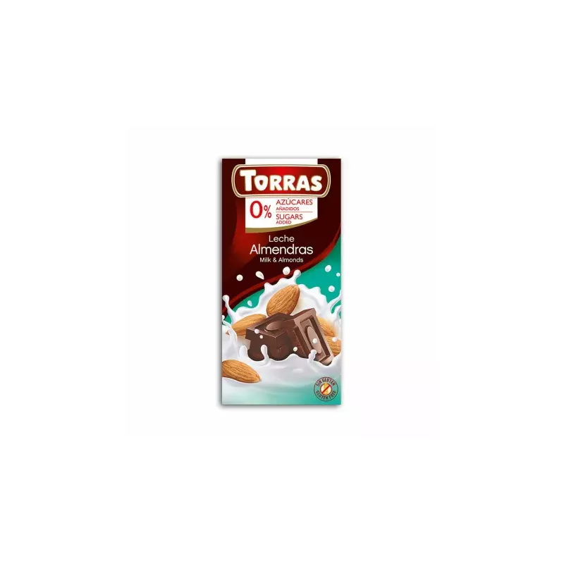 Czekolada Mleczna z Migdałami Bez Dodatku Cukru 75 g - Torras