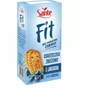 Fit Ciasteczka Zbożowe z Jagodą Bez Dodatku Cukru 300 g - Sante