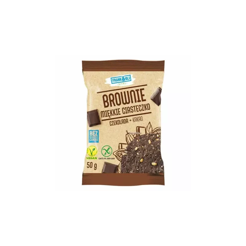 Ciastko Brownie Czekolada i Kakao Bez Dodatku Cukru Bezglutenowe 50 g - Frank and Oli