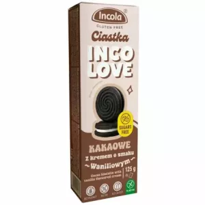 Ciastka Kakaowe z Kremem o Smaku Waniliowym Bez Dodatku Cukru Bezglutenowe 125 g - Incola