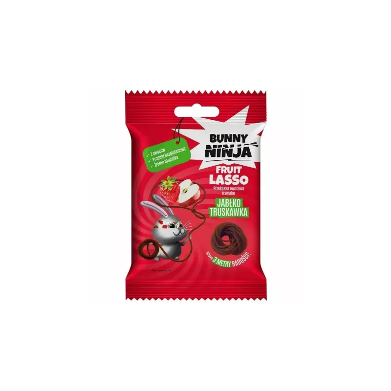 Przekąska Owocowa w Kształcie Sznurka Fruit Lasso Jabłko i Truskawka 20 g - Bunny Ninja