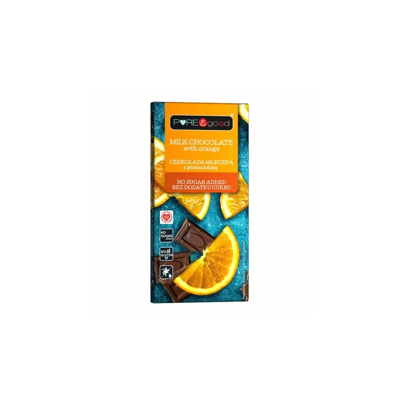 Czekolada Mleczna z Pomarańczą Bez Dodatku Cukru 75 g - Pure&Good