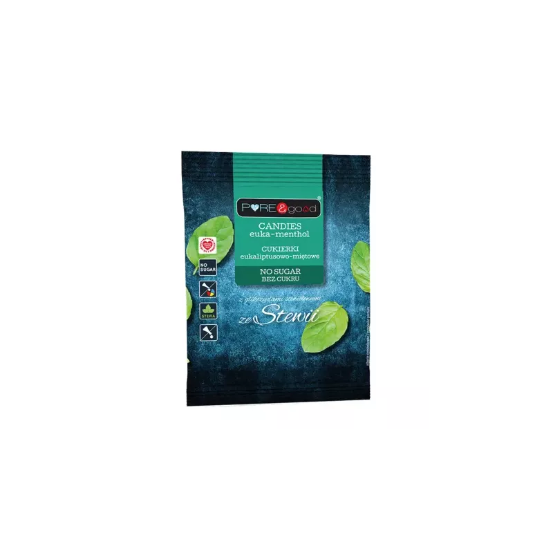 Cukierki Eukaliptusowo-Miętowe ze Stewią Bez Dodatku Cukru 50 g Pure and Good