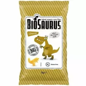 Pieczone Chrupki Kukurydziane o Smaku Serowym Bezglutenowe Bio 50 g - BioSaurus