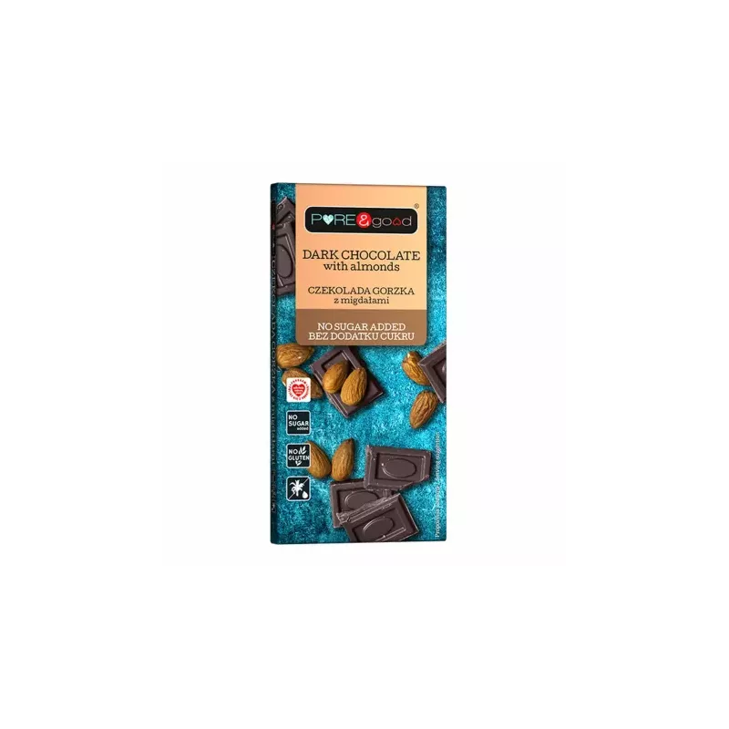Czekolada Gorzka z Migdałami Bez Dodatku Cukru 75 g - Pure and Good