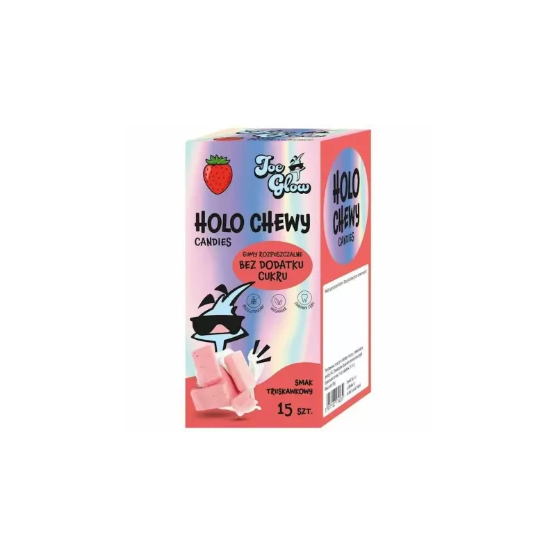 Gumy Rozpuszczalne o Smaku Truskawkowym Bez Dodatku Cukru Bezglutenowe 90 g (15 Sztuk) - Holo Chewy