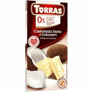 Czekolada Biała z Kokosem Bezglutenowa Bez Dodatku Cukru 75 g - Torras