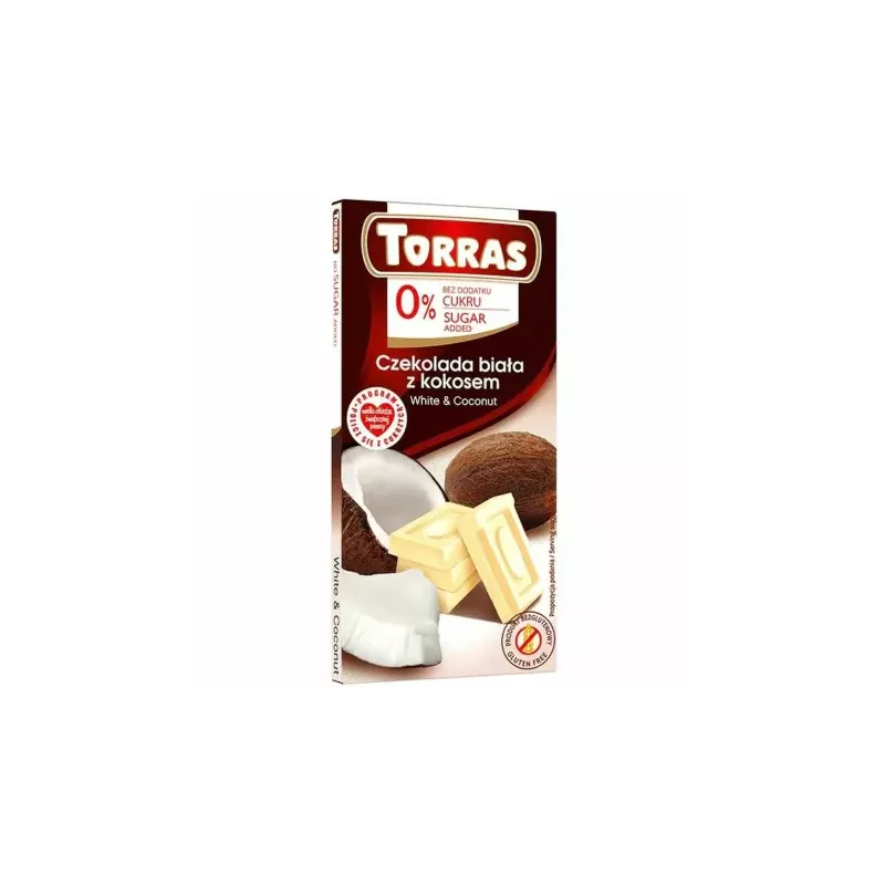 Czekolada Biała z Kokosem Bezglutenowa Bez Dodatku Cukru 75 g - Torras